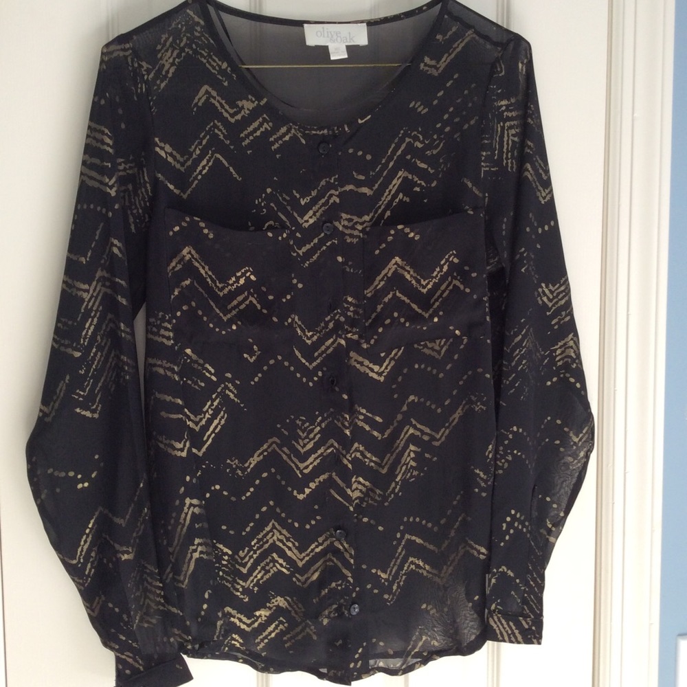 🌟Olive and Oak Black & Gold Sheer Top XS